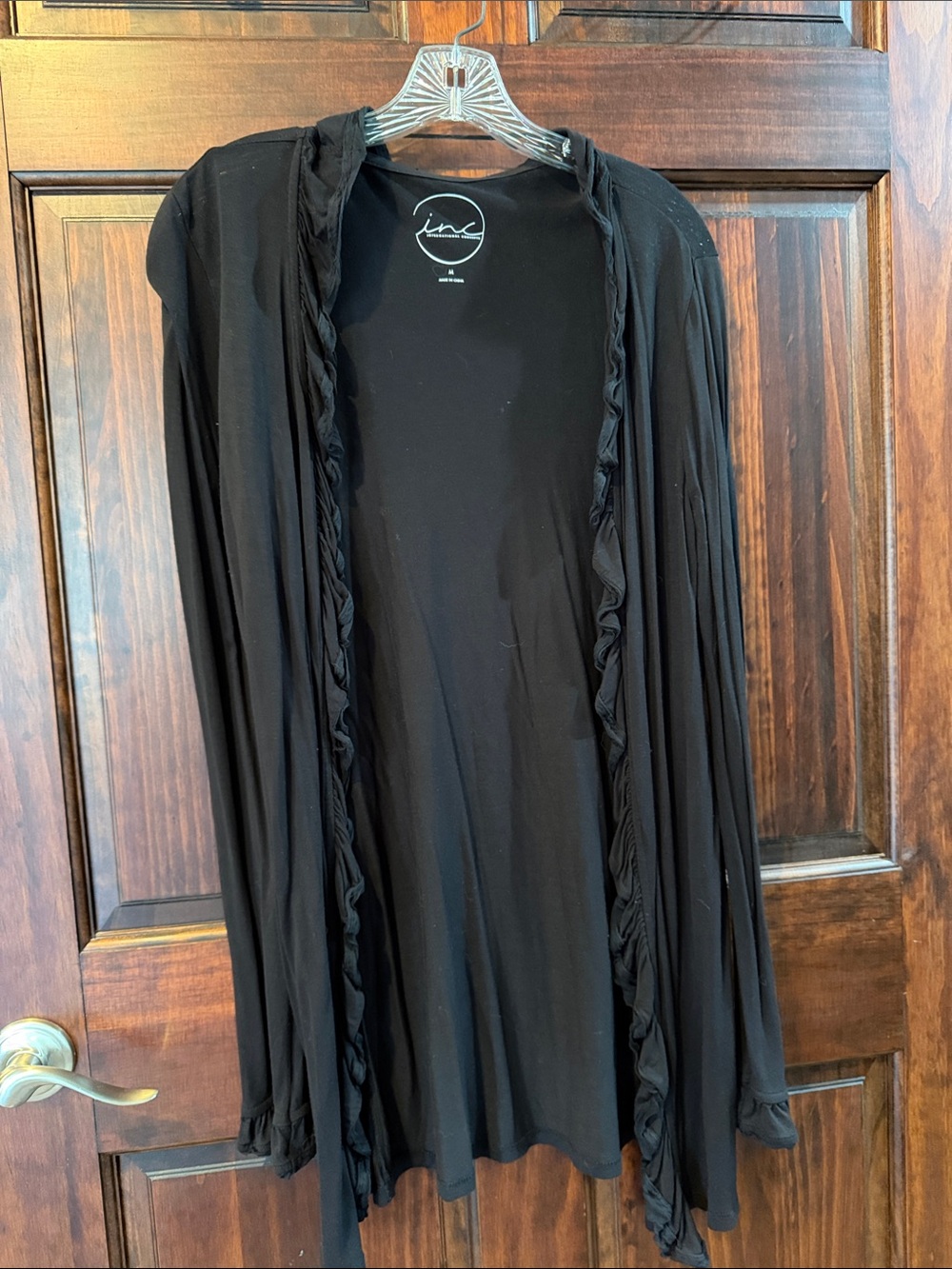 INC International Concepts Black Open-Front Ruffle Cardigan Jacket